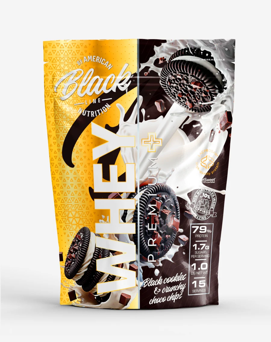Envase Black Line Whey Premium+ sabor Black Cookies & Crunchy Choco Chips