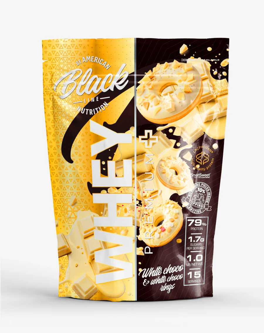 Envase Black Line Whey Premium+ sabor White Choco & White Choco Rings